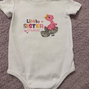 Baby Girl Dinosaur Onesie 3-6M | Pink Dino Bodysuit | Little Sister